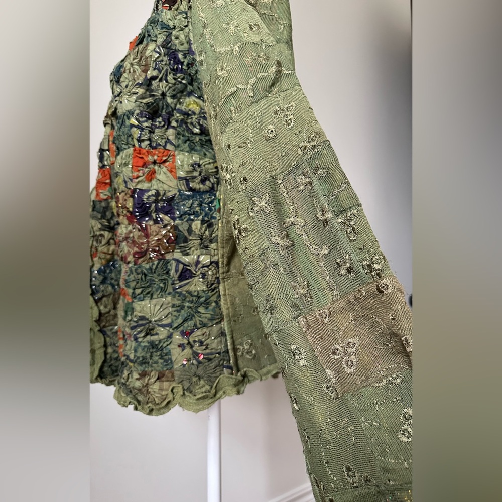 PARSLEY & SAGE Green Patchwork Lace Rainbow Lagenlook Arsty Button Down Size XL - Picture 6 of 9